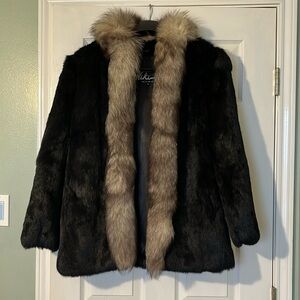 Niki Black Genuine Rabbit and Fox Fur Coat SZ M